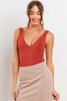 Double Layer Deep V-Neck Tank Top Bodysuit - RARA Boutique