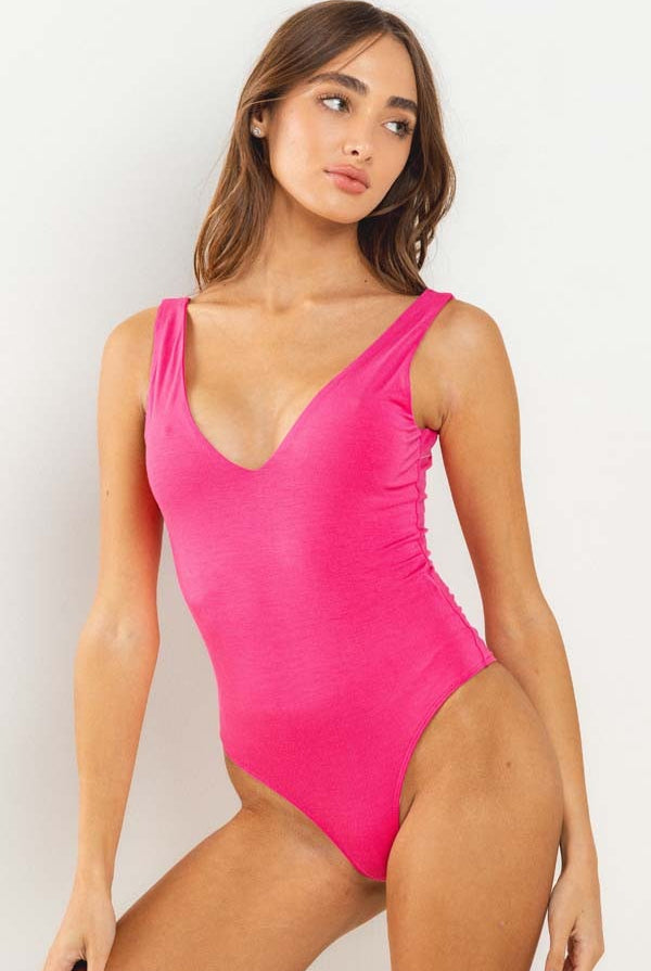 Double Layer Deep V-Neck Tank Top Bodysuit - RARA Boutique