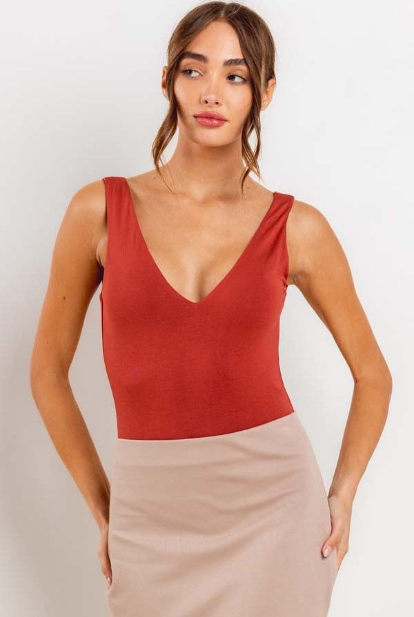 Double Layer Deep V-Neck Tank Top Bodysuit - RARA Boutique