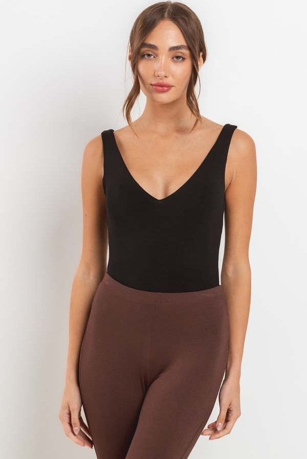 Double Layer Deep V-Neck Tank Top Bodysuit - RARA Boutique