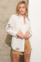 Embroidered Western Cowgirl Linen Shirt Blouse - RARA Boutique