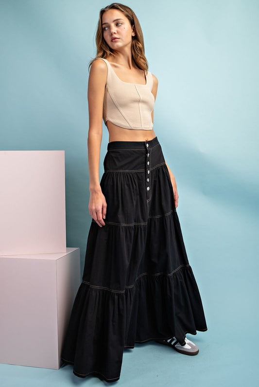 A-Line Tiered Button Up Maxi Skirt - eesome - RARA Boutique