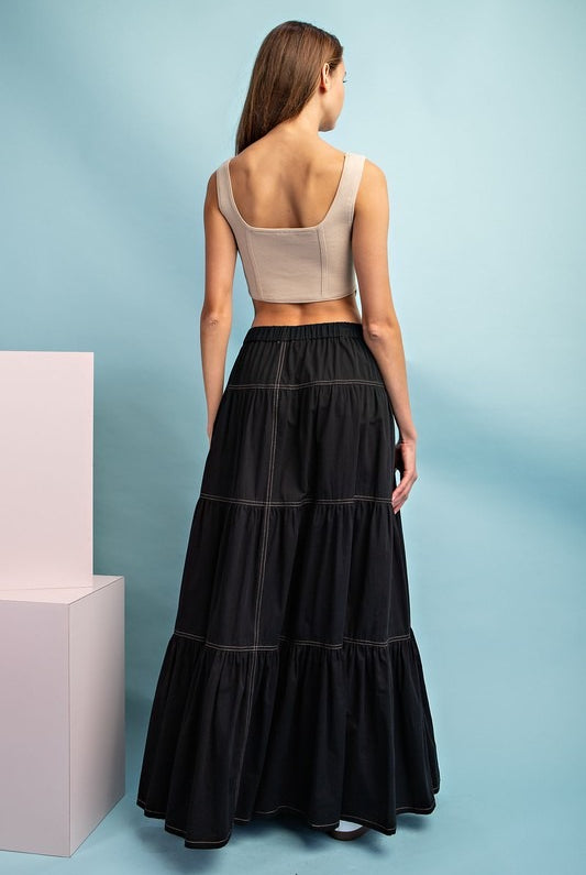 A-Line Tiered Button Up Maxi Skirt - eesome - RARA Boutique