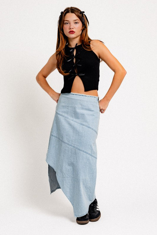 Satin Bow Cutout Knit Tank Top - RARA Boutique