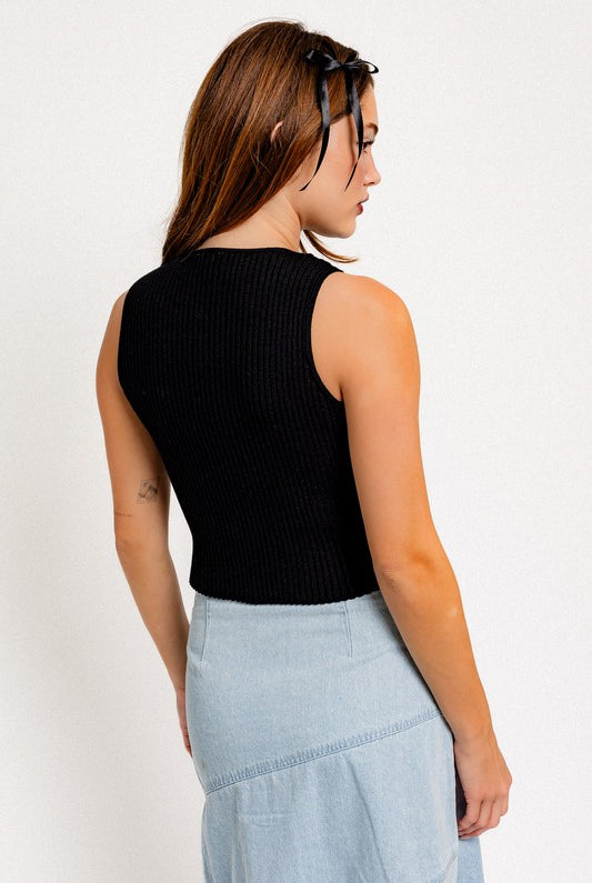 Satin Bow Cutout Knit Tank Top - RARA Boutique
