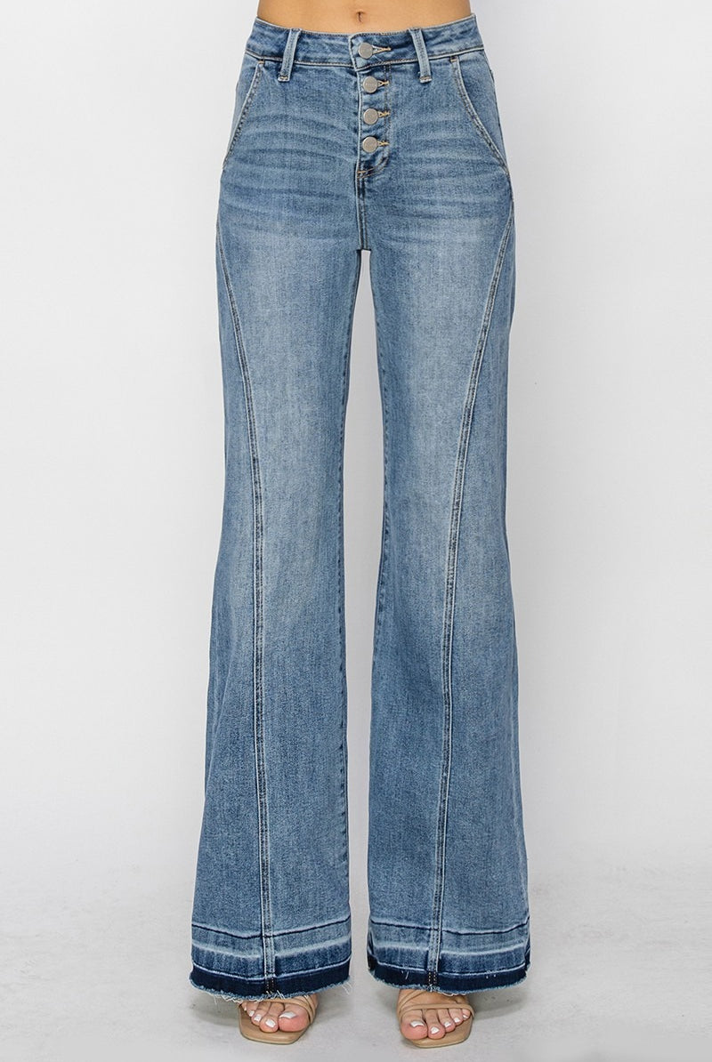 High Rise Medium Wash Front Seam Jeans - Risen - RARA Boutique