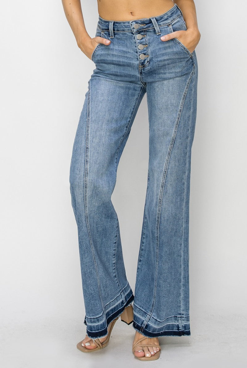 High Rise Medium Wash Front Seam Jeans - Risen - RARA Boutique