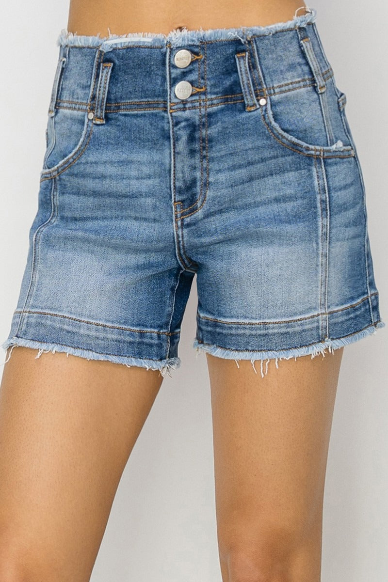 Frayed Waist Pintuck Denim Shorts - Risen - RARA Boutique