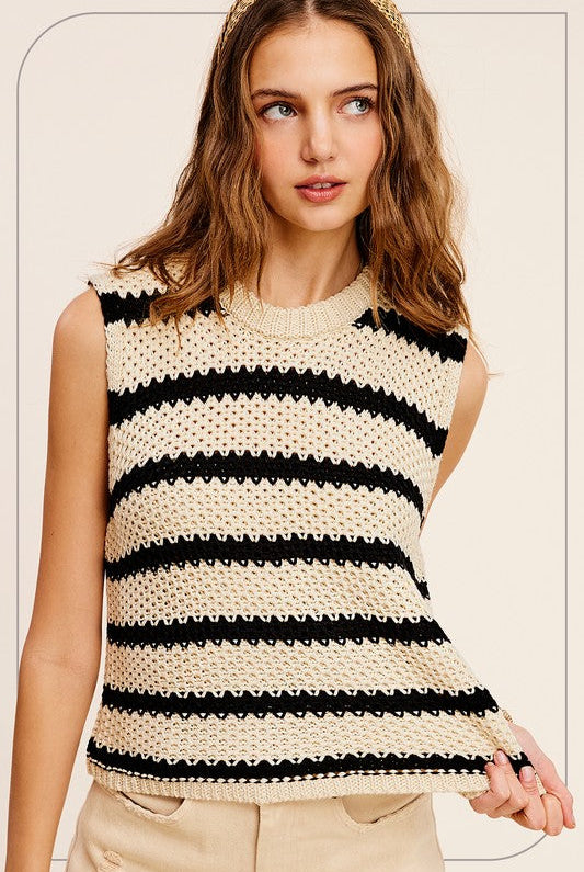 Chunky Stripe Sleeveless Sweater Top - RARA Boutique