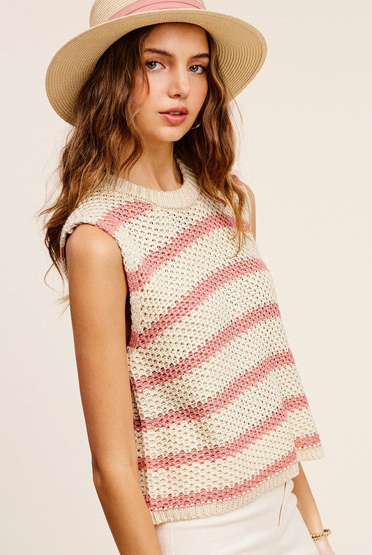 Chunky Stripe Sleeveless Sweater Top - RARA Boutique