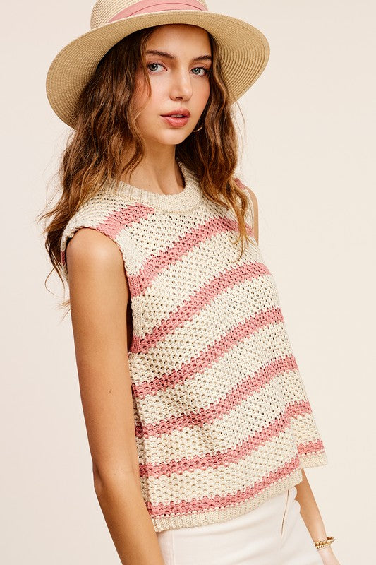 Chunky Stripe Sleeveless Sweater Top - RARA Boutique