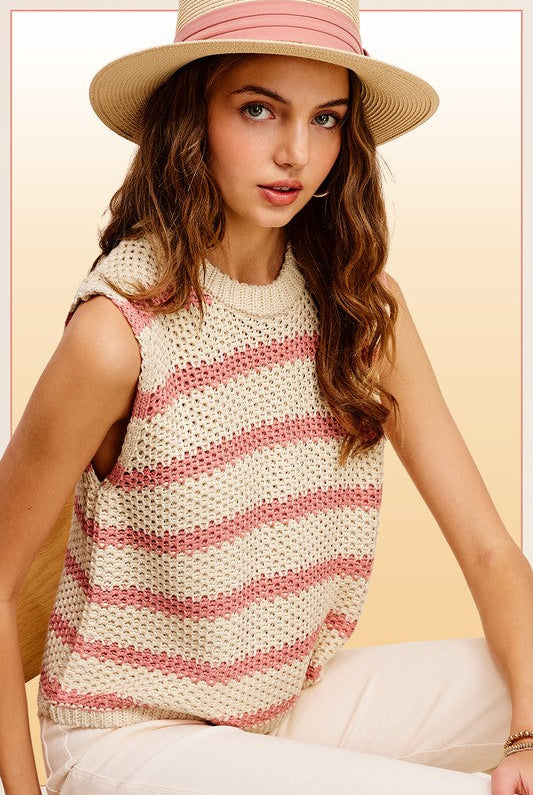 Chunky Stripe Sleeveless Sweater Top - RARA Boutique