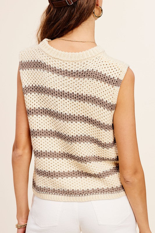 Chunky Stripe Sleeveless Sweater Top - RARA Boutique
