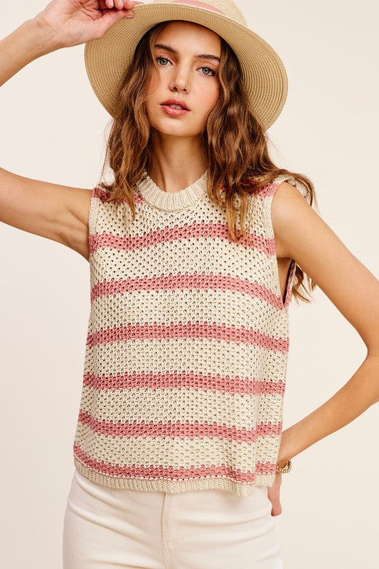 Chunky Stripe Sleeveless Sweater Top - RARA Boutique