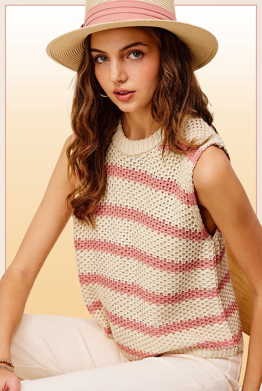 Chunky Stripe Sleeveless Sweater Top - RARA Boutique
