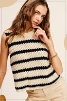 Chunky Stripe Sleeveless Sweater Top - RARA Boutique