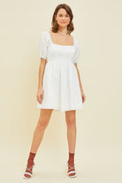 Puff Sleeve BabyDoll Dress with Bow Back and Pockets - RARA Boutique