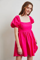 Puff Sleeve BabyDoll Dress with Bow Back and Pockets - RARA Boutique