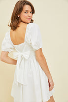 Puff Sleeve BabyDoll Dress with Bow Back and Pockets - RARA Boutique