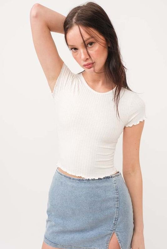 Lettuce Trim Ribbed Short-Sleeve Baby Tee - RARA Boutique