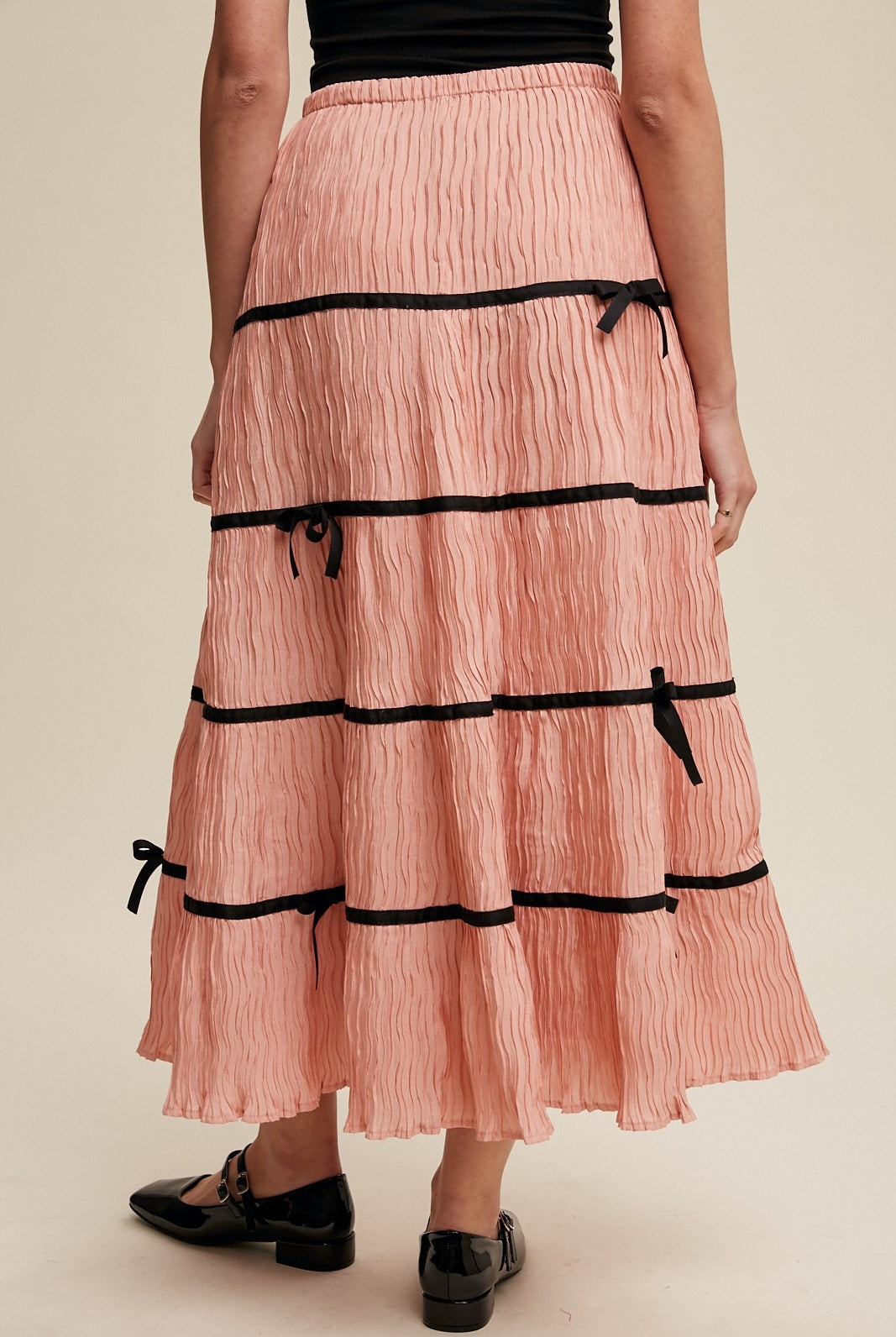 Plisse Bow Contrast Trim Maxi Skirt - Listicle - RARA Boutique