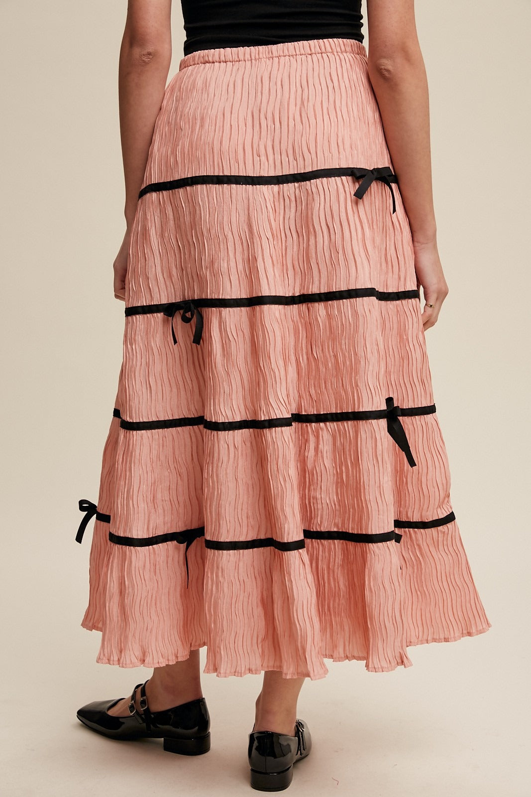 Plisse Bow Contrast Trim Maxi Skirt - Listicle - RARA Boutique