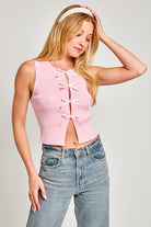 Satin Bow Cutout Knit Tank Top - RARA Boutique