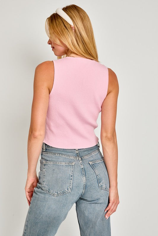 Satin Bow Cutout Knit Tank Top - RARA Boutique