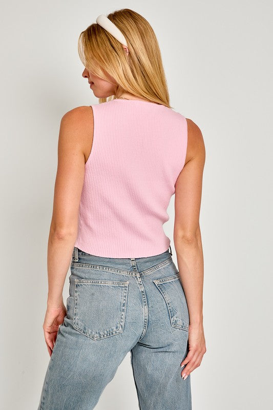 Satin Bow Cutout Knit Tank Top - RARA Boutique