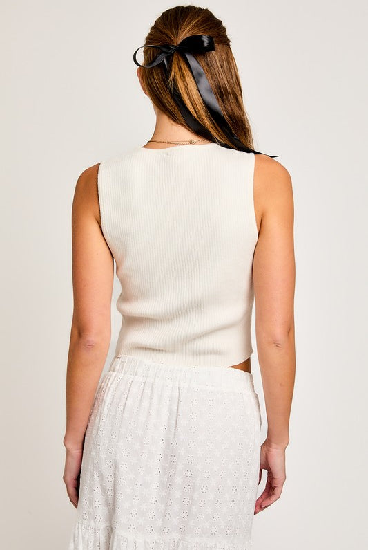 Satin Bow Cutout Knit Tank Top - RARA Boutique