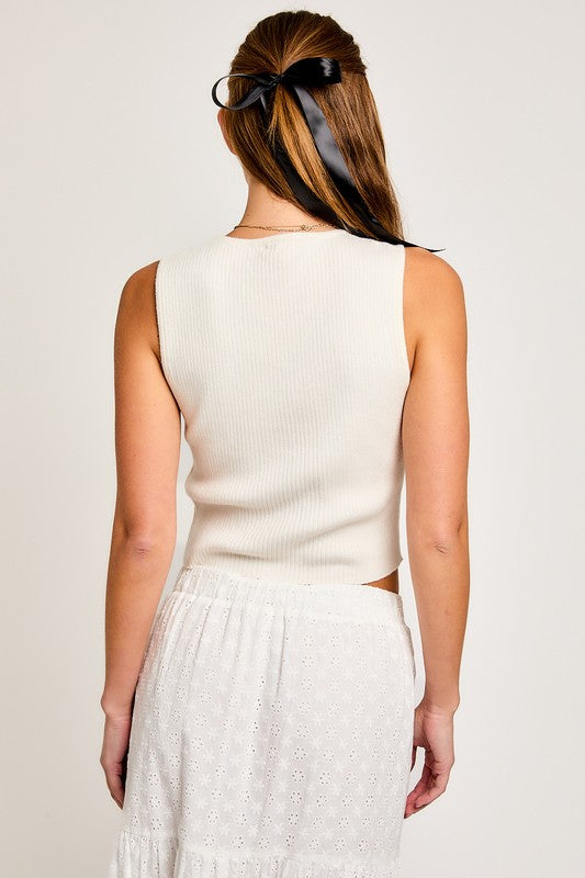 Satin Bow Cutout Knit Tank Top - RARA Boutique