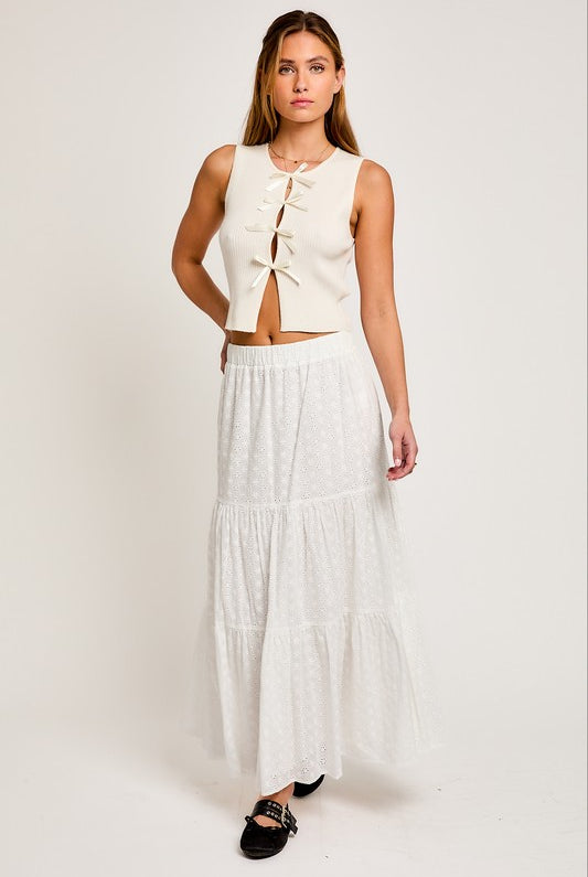 Satin Bow Cutout Knit Tank Top - RARA Boutique