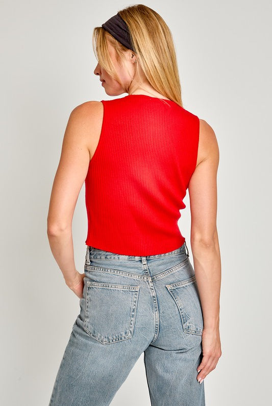 Satin Bow Cutout Knit Tank Top - RARA Boutique