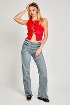 Satin Bow Cutout Knit Tank Top - RARA Boutique