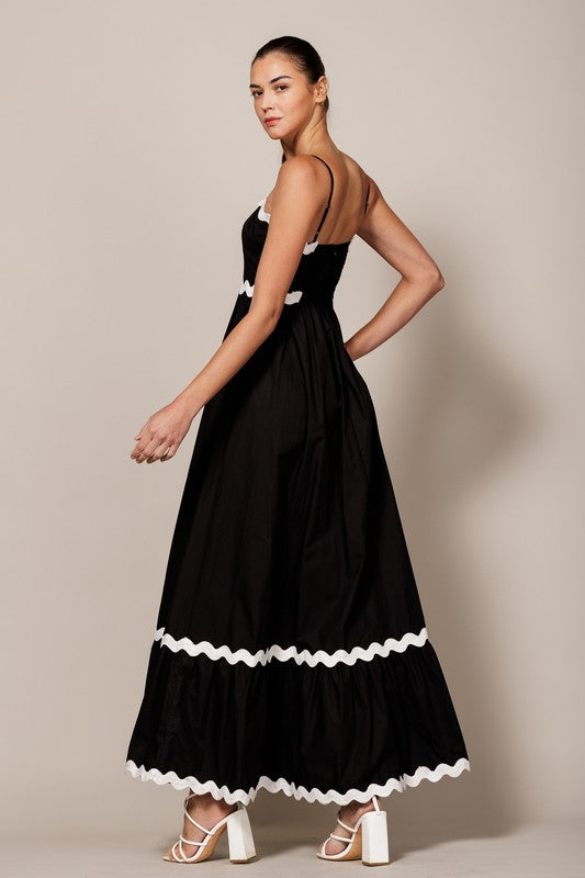 Sleeveless Contrast Wavy Trim Maxi Dress - RARA Boutique