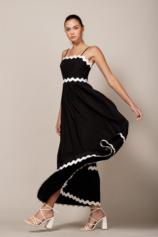 Sleeveless Contrast Wavy Trim Maxi Dress - RARA Boutique