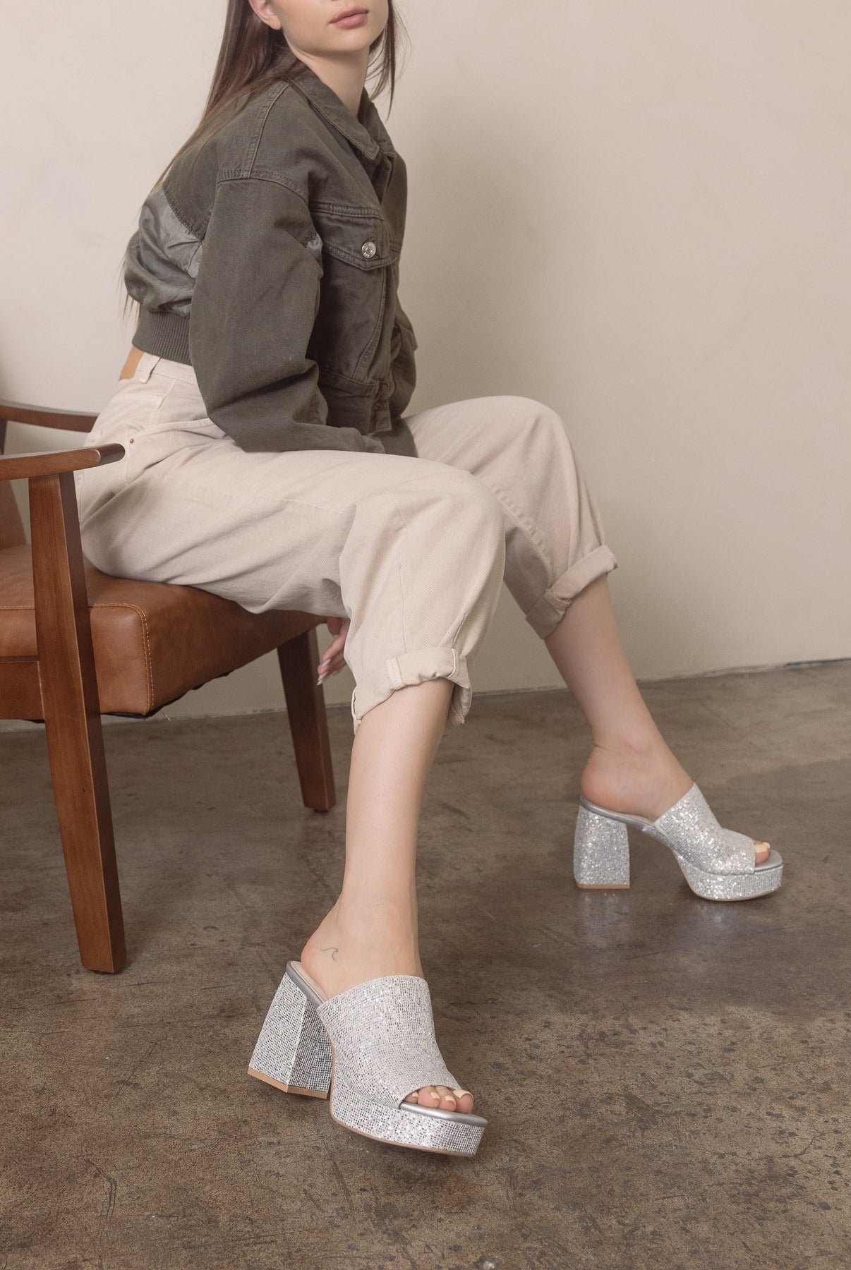 The Crystal - Sparkling Platform Slide - Oasis - RARA Boutique