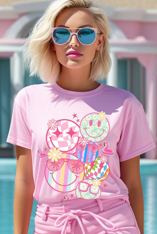 Summer Smile Face Collage Graphic T Shirt - RARA Boutique 