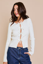 Satin Bow Cutout Knit Long Sleeve Top - Le Lis - RARA Boutique