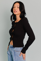Satin Bow Cutout Knit Long Sleeve Top - Le Lis - RARA Boutique