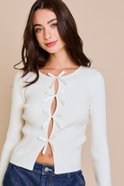 Satin Bow Cutout Knit Long Sleeve Top - Le Lis - RARA Boutique