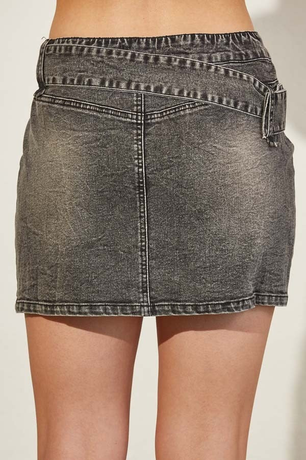 Star Patch Asymmetrical Denim Mini Skirt with Belt - RARA Boutique