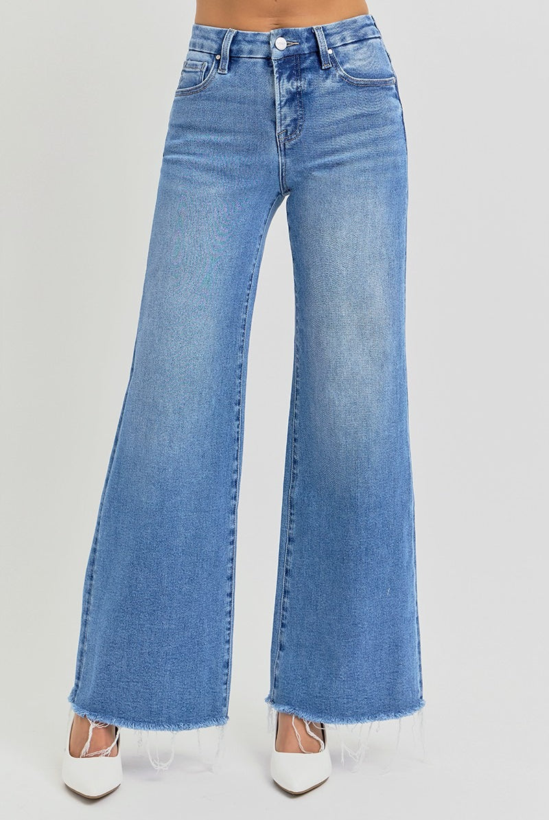 Tummy Control High Rise Light Wash Wide Leg Jeans - Risen - RARA Boutique