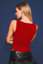 Square Neck Rhinestone Bow Knit Tank Top - Le Lis - RARA Boutique