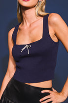 SQUARE NECK SLEEVELESS BOW TRIM SWEATER TOP - Le lis - RARA Boutique