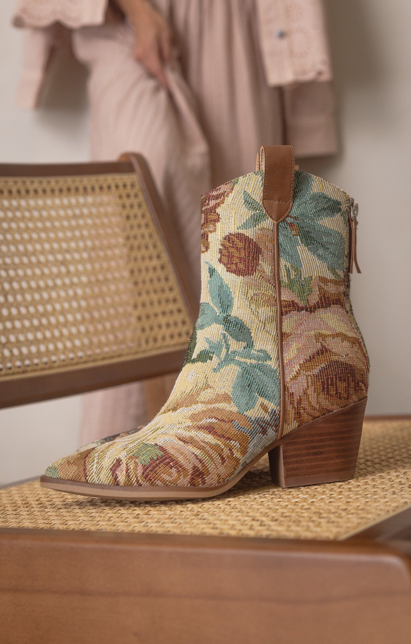 Vintage Floral Jacquard Tapestry Western Boots - Oasis Society - RARA Boutique