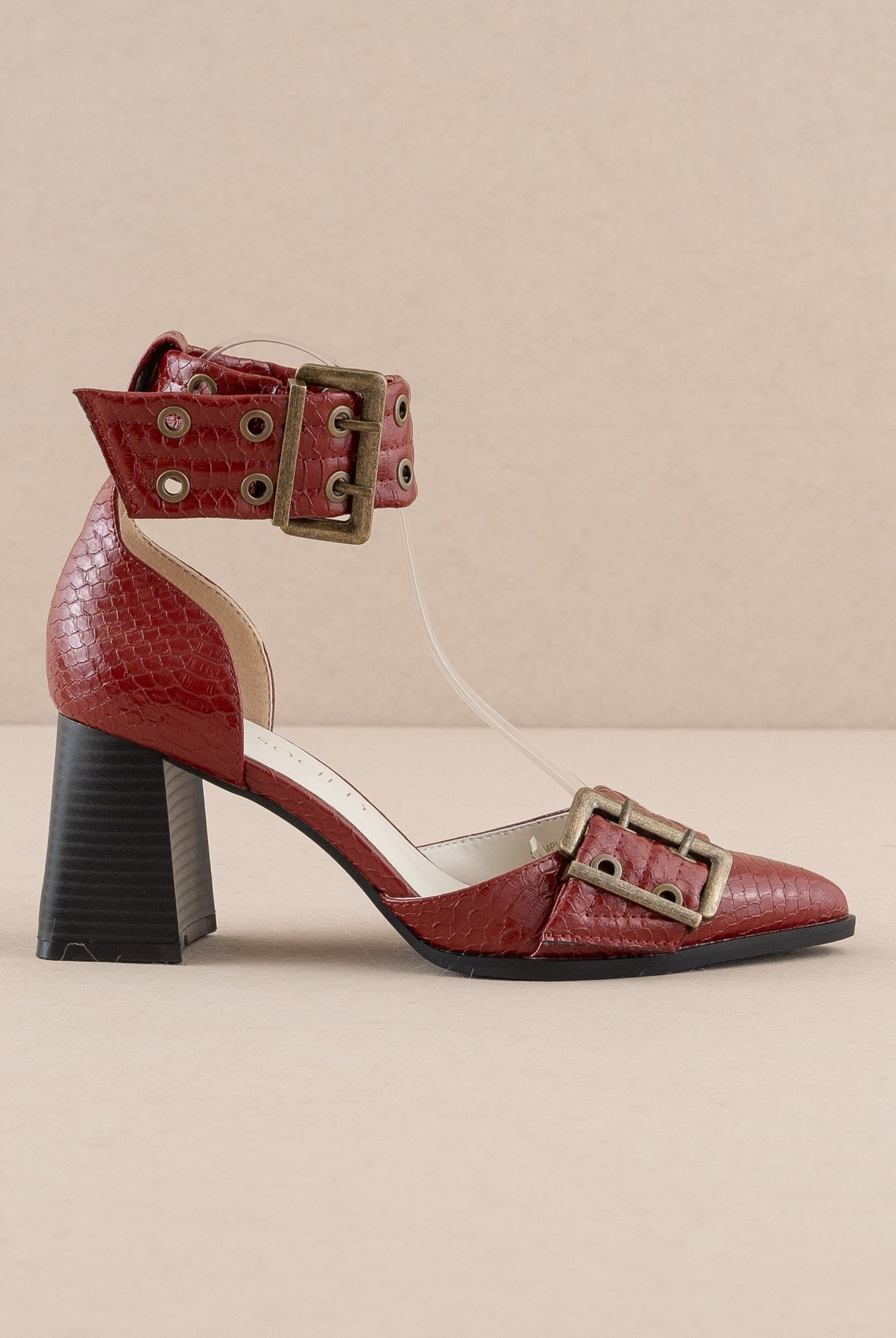 Croc-embossed Double Buckle Pointed Toe Heels - Oasis Society - RARA Boutique