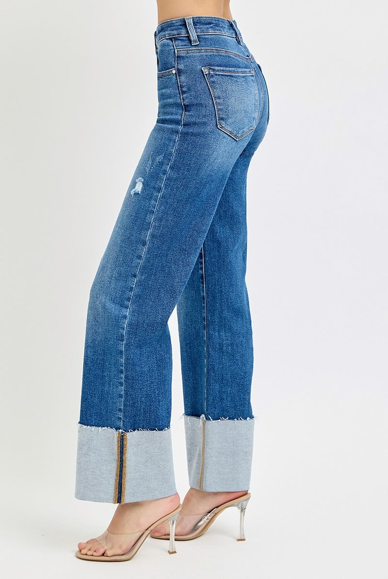 High Rise Wide Leg Wide Cuffed Jeans - Risen - RARA Boutique