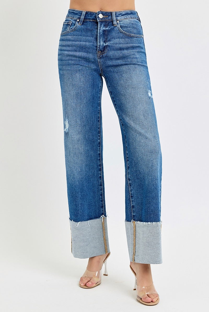 High Rise Wide Leg Wide Cuffed Jeans - Risen - RARA Boutique