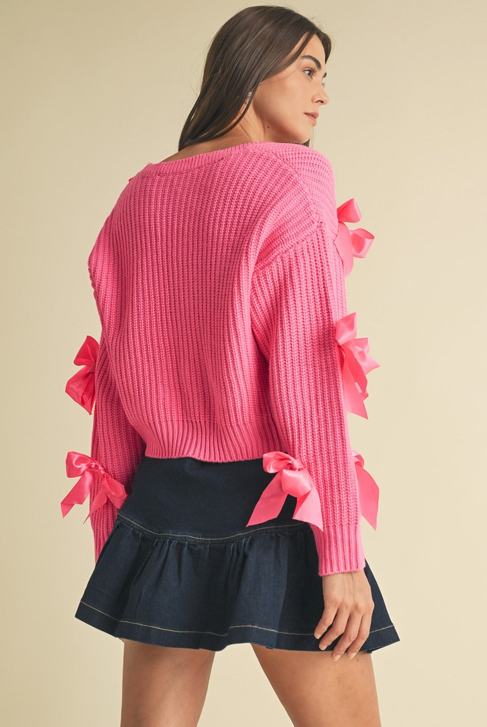 Satin Bow Detail Cropped Cardigan - EB Luxe - RARA Boutique